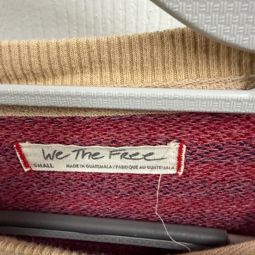 We The Free Marled Red & Navy Knit Top with Tan Trim - Picture 2 of 3